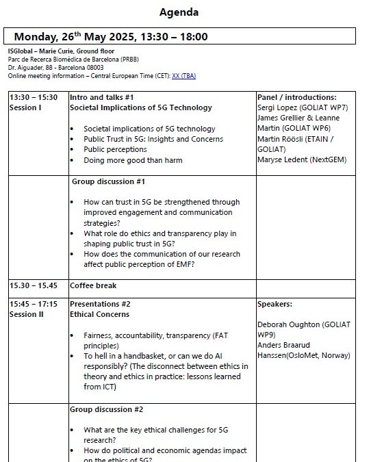 Workshop “Societal and ethical impacts of 5G technology” on May 26th 2025